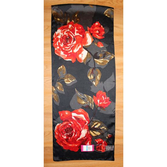 Vince Camuto Black Floral Silk Blend 68" x 14" Oblong Scarf #VC2441 - Picture 2 of 2